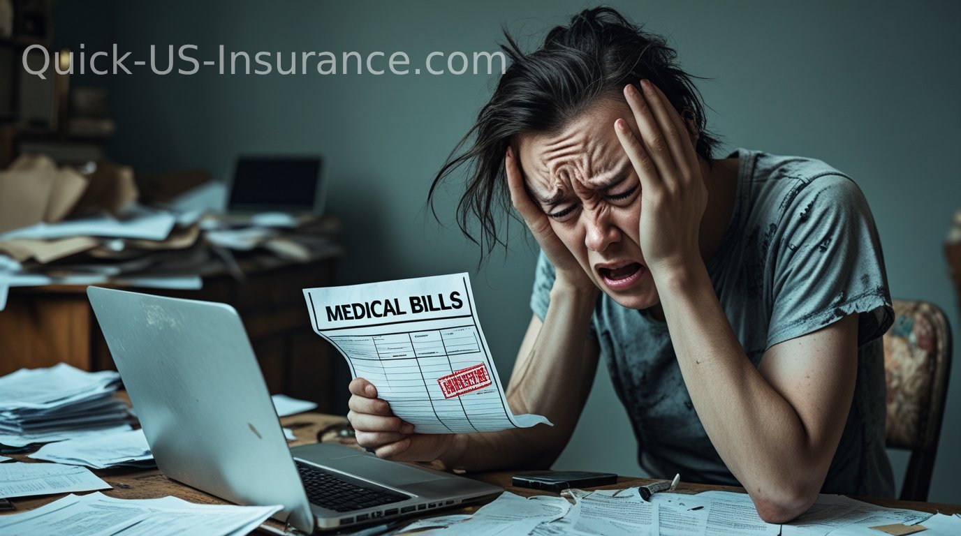Self-employed individual stressed about medical bills due to poor insurance choice