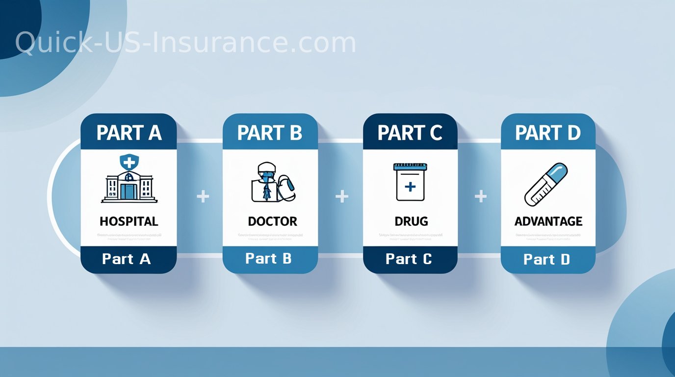 Infographic showing the four parts of Medicare coverage.