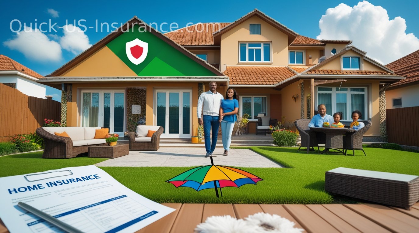 Family protected by life insurance umbrella representing financial security.