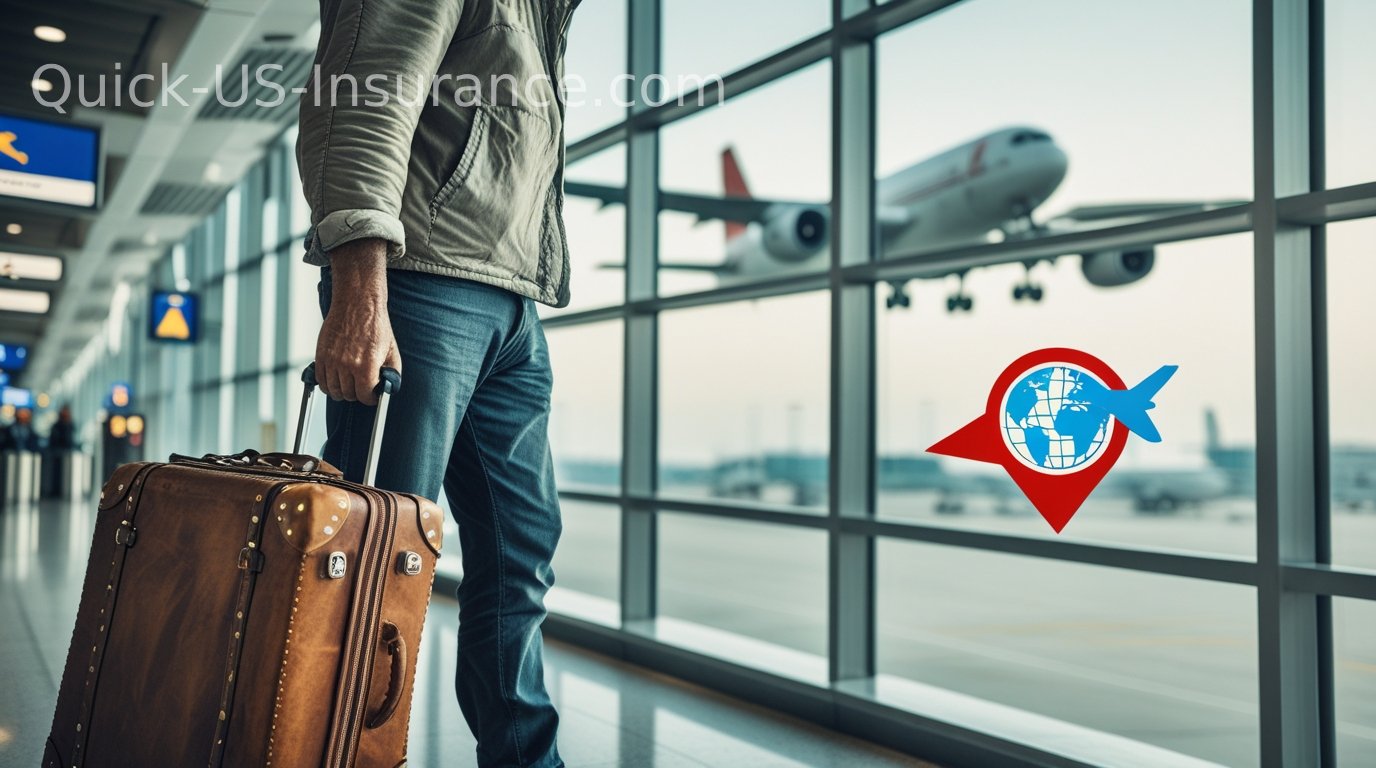 Traveler protected by travel insurance before flight.