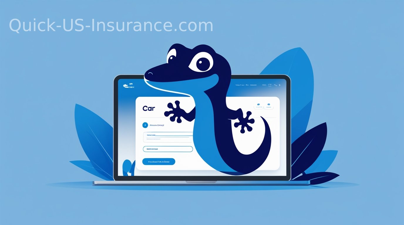 GEICO car insurance concept with gecko mascot and digital insurance platform.