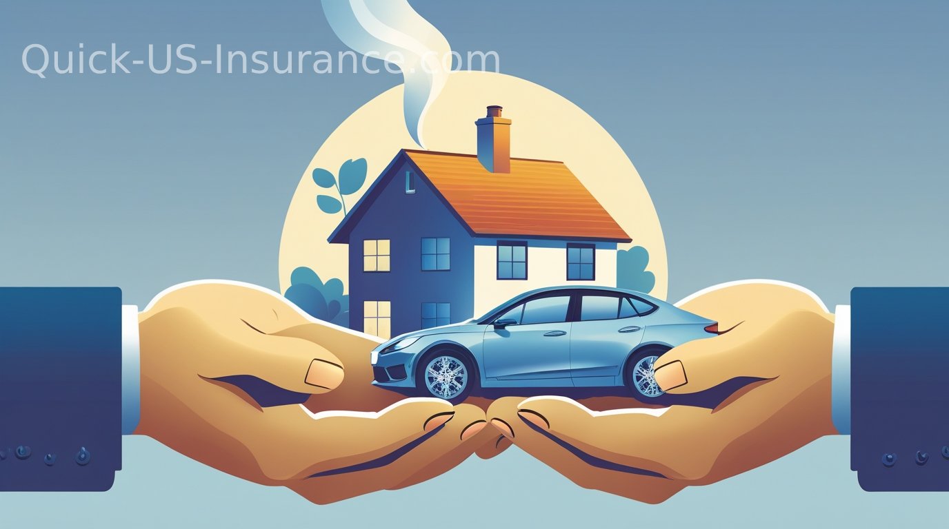 Allstate insurance illustration showing home and auto coverage with protective hands.
