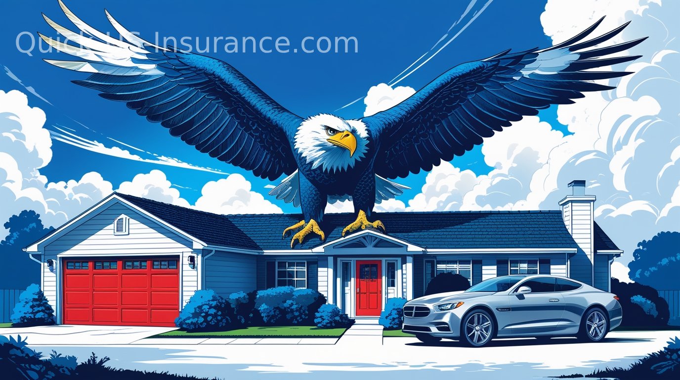 Nationwide insurance illustration featuring an eagle over house and car.