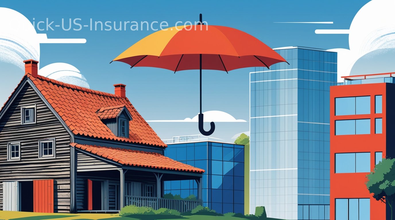 Farmers Insurance illustration showing property and vehicle protection.