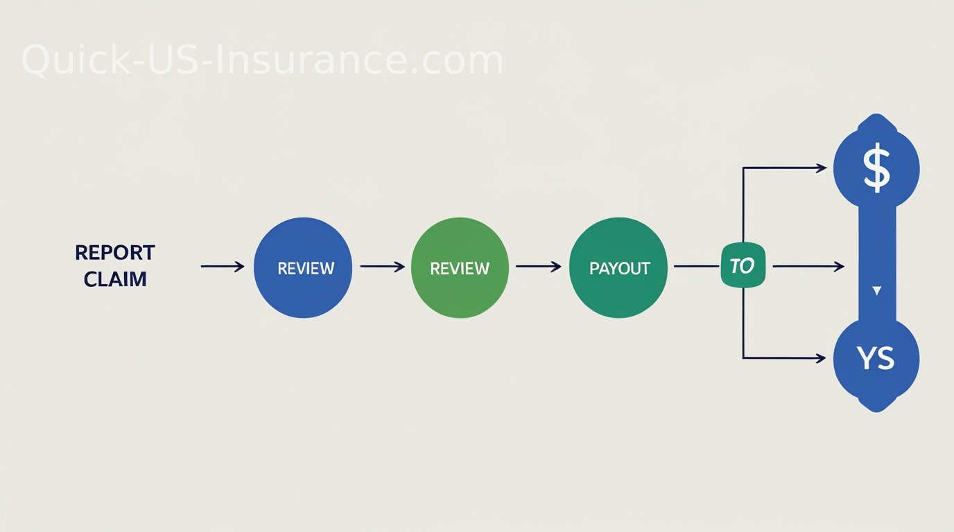 Insurance claims process flowchart showing reporting, review, and payout steps