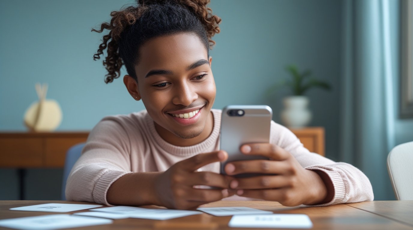 Person studying and remembering insurance terms using flashcards and notes