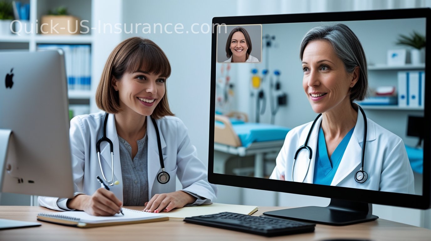Freelancer consulting with a healthcare provider online about health coverage